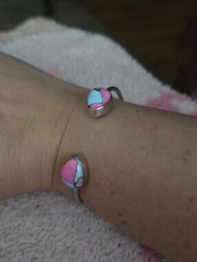 Cotton Candy Turquoise Reverse Cuff, Sterling, Marked Nizhoni